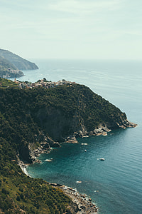 buildings on cliff and ocean in background thumbnail