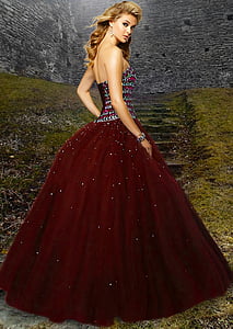 woman wears red and white sweetheart neckline princess-waist dress thumbnail