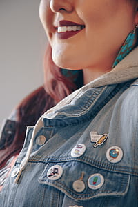 woman wearing blue denim jacket thumbnail