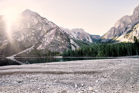 dawn, mountains, nature, water thumbnail