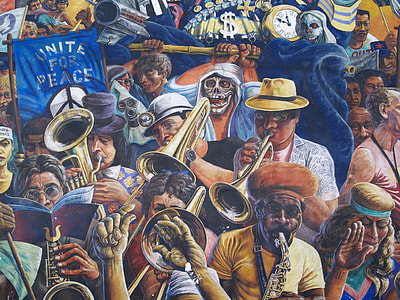 group of people Unite for peace while playing wind instrument painting thumbnail