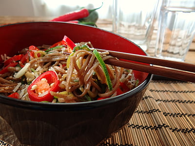 cooked noodles on bowl with chopsticks thumbnail