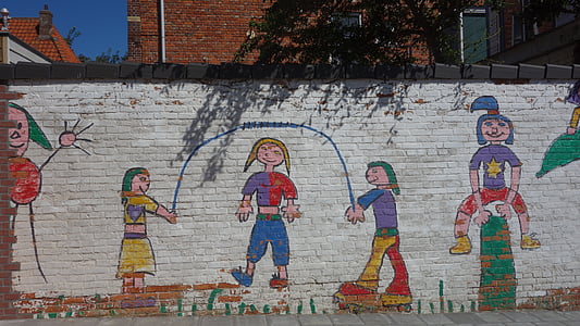 playing children wall graffiti thumbnail
