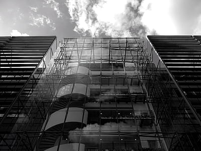 black-and-white, sky, clouds, construction thumbnail
