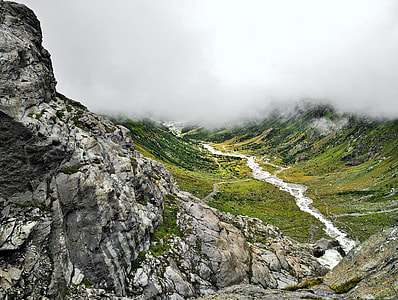 green and gray mountain covered with fogs thumbnail