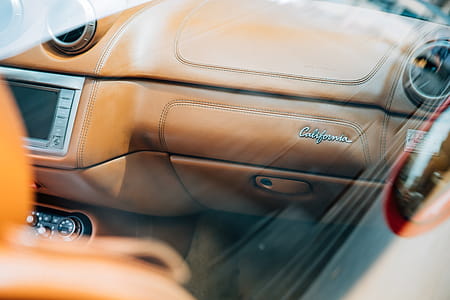 Leather interior of a car with air conditioner vents thumbnail