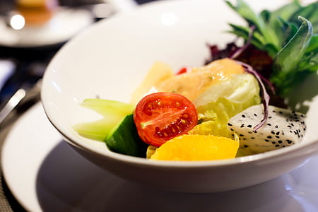 Sliced Tomatoes and Fruits on White Round Bowl thumbnail