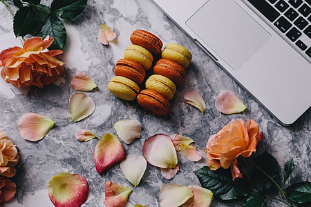 Overhead view of macarons on a marble slab thumbnail