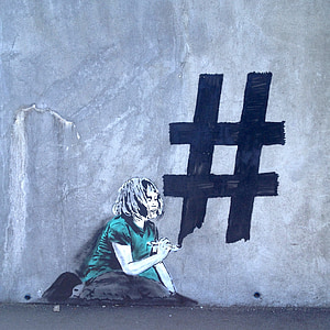 woman painting pound sign on wall illustration thumbnail