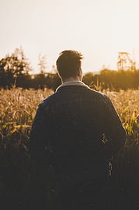 golden hour photography of man facing grass field thumbnail