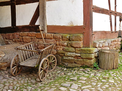 photo of brown wooden cart in front of house thumbnail
