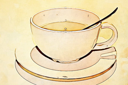teacup with saucer and teaspoon illustration thumbnail