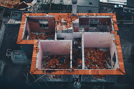 aerial photography of wrecked house thumbnail
