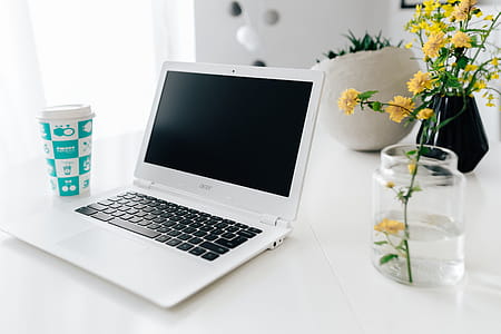 Workplace with laptop on table at home thumbnail