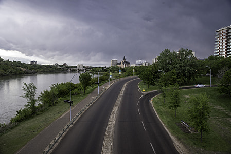 Dark Clouds over the roads in Saskatoon thumbnail