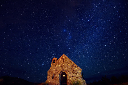 brown brick house during nighttime thumbnail