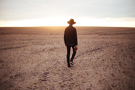 person walking in brown open field at daytime thumbnail