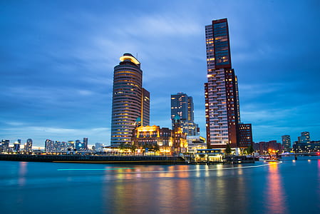 sea, city, dawn, sunset thumbnail