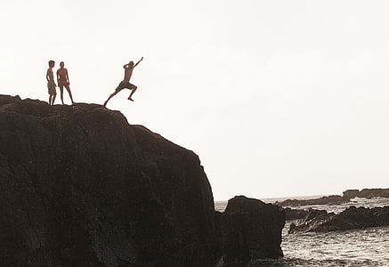 silhouette, photo, person, standing, rock, near thumbnail