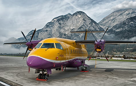 yellow and purple plane on airport thumbnail