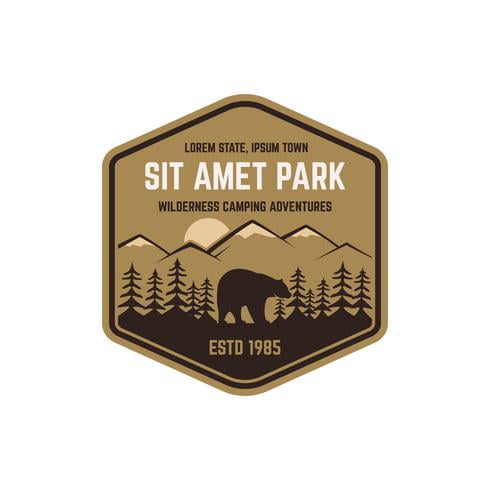 National park vintage badge. Mountain explorer label. Outdoor adventure logo design with bear. Travel and hipster insignia. Wilderness, forest camping emblem Hiking, backpack Vector design typography. eps file