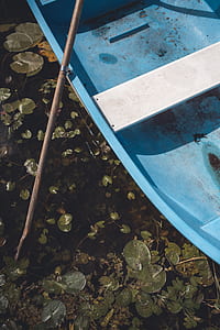 close up photography of blue and white boat on body of water thumbnail