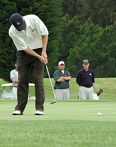 man playing golf while wearing black cap thumbnail