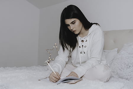 woman, female, white, bed, sheets thumbnail