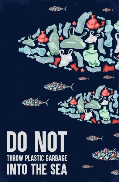 Environmental Banner Plastic Garbage Fishes Icons Decor Eps Ai