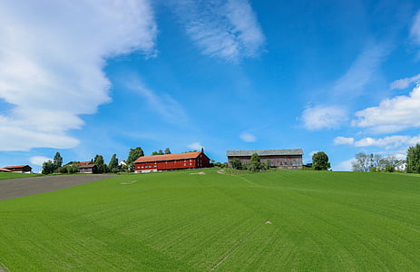 two gray and red concrete house on grass field thumbnail