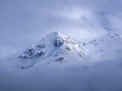 snow capped mountain with white clouds thumbnail