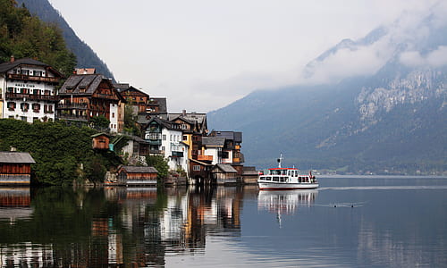 landscape, mountains, houses, water thumbnail