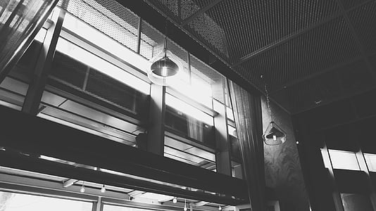 grayscale photography of building interior thumbnail