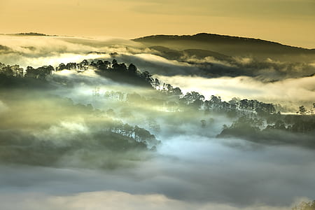 aerial photography of foggy mountain thumbnail