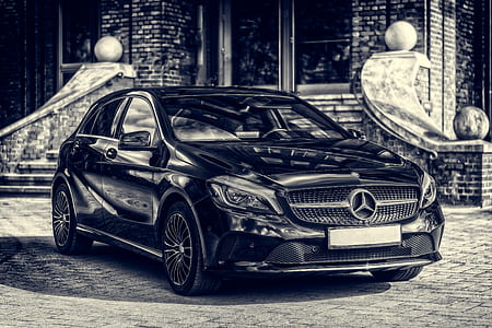 grayscale photography of Mercedes-Benz 5-door hatchback thumbnail