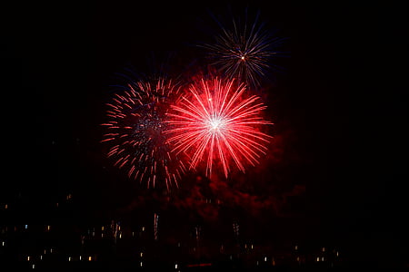 red fireworks on sky thumbnail