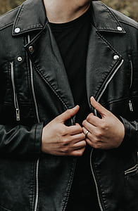 man wearing black leather jacket thumbnail