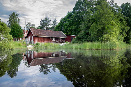 cabin house near a body of water thumbnail