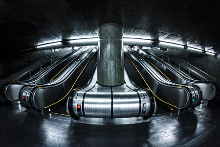 lights, dark, escalator, pillar thumbnail