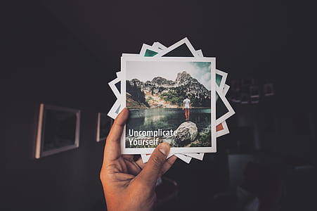 flat-lay photograph of person holding photo thumbnail