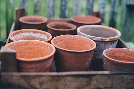 shallow focus photography of brown clay pots thumbnail