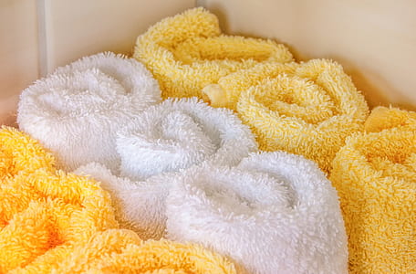 white and yellow fleece towel lot thumbnail