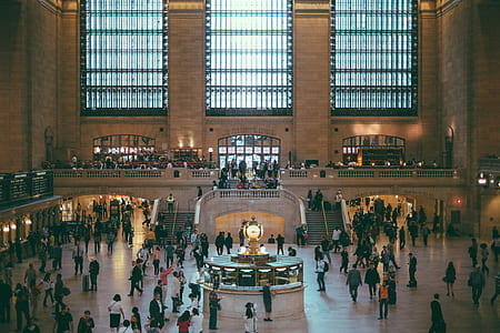 aerial photography of people inside the train station building thumbnail