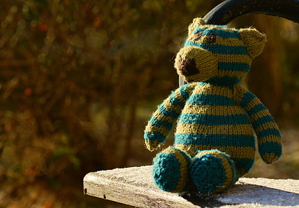 blue and brown stripe bear plush toy thumbnail