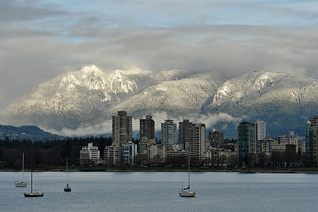 Mountains in the landscape behind the skyline of Vancouver, Canada thumbnail