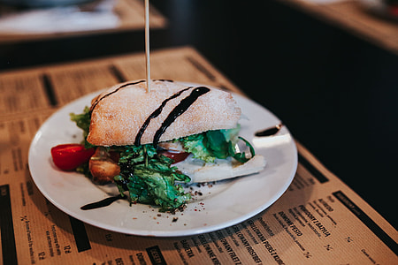 Tasty vegetable sandwich with drinks thumbnail