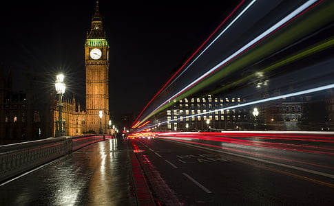 timelapse photography of cars on road near Bid Ben, Paris at night thumbnail