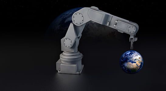 white robotic arm holding earth lamp thumbnail