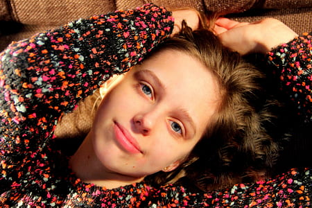 woman wearing multicolored floral long-sleeved top thumbnail