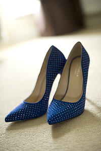 pair of women's blue polka-dot pointed-toe heels shoes thumbnail